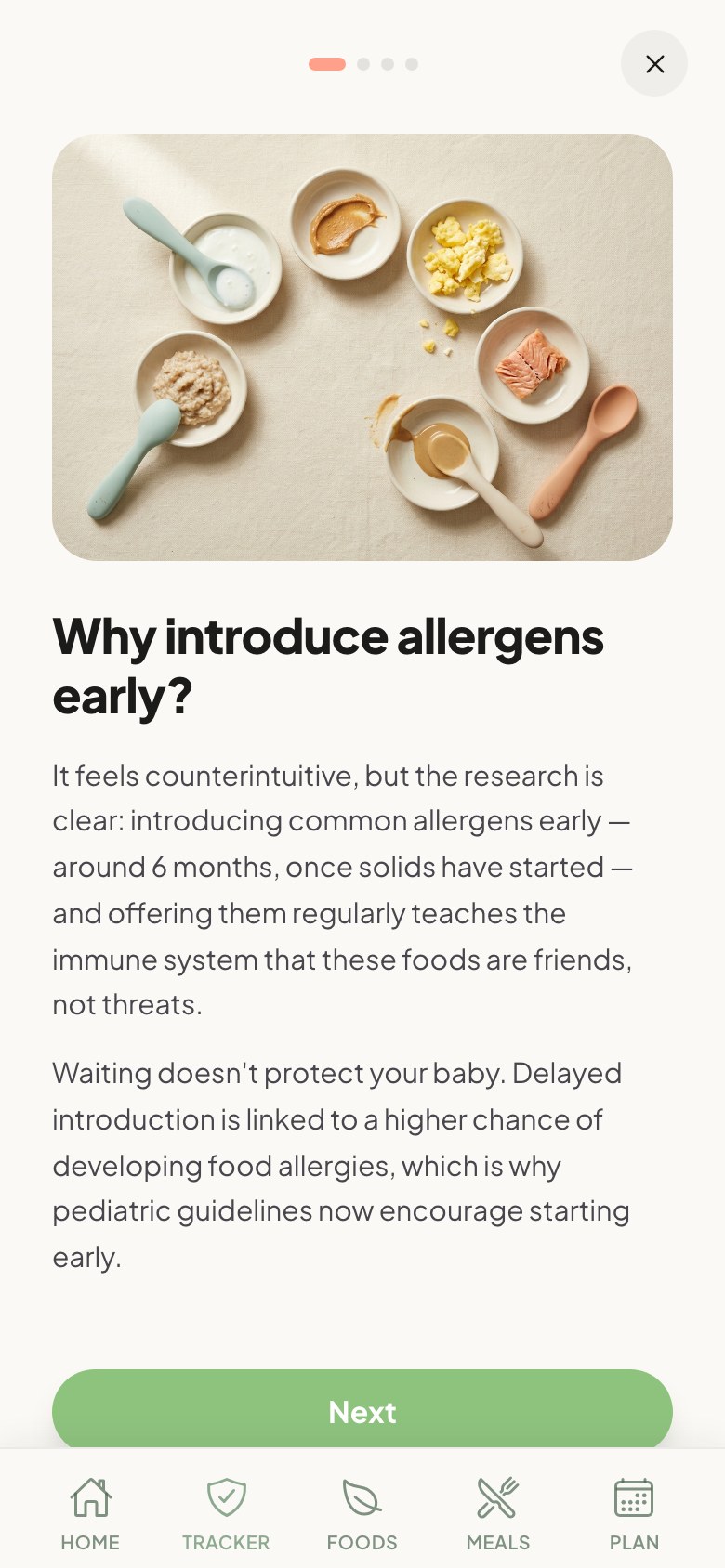 Allergen tracker screen in the Yummy Bites app