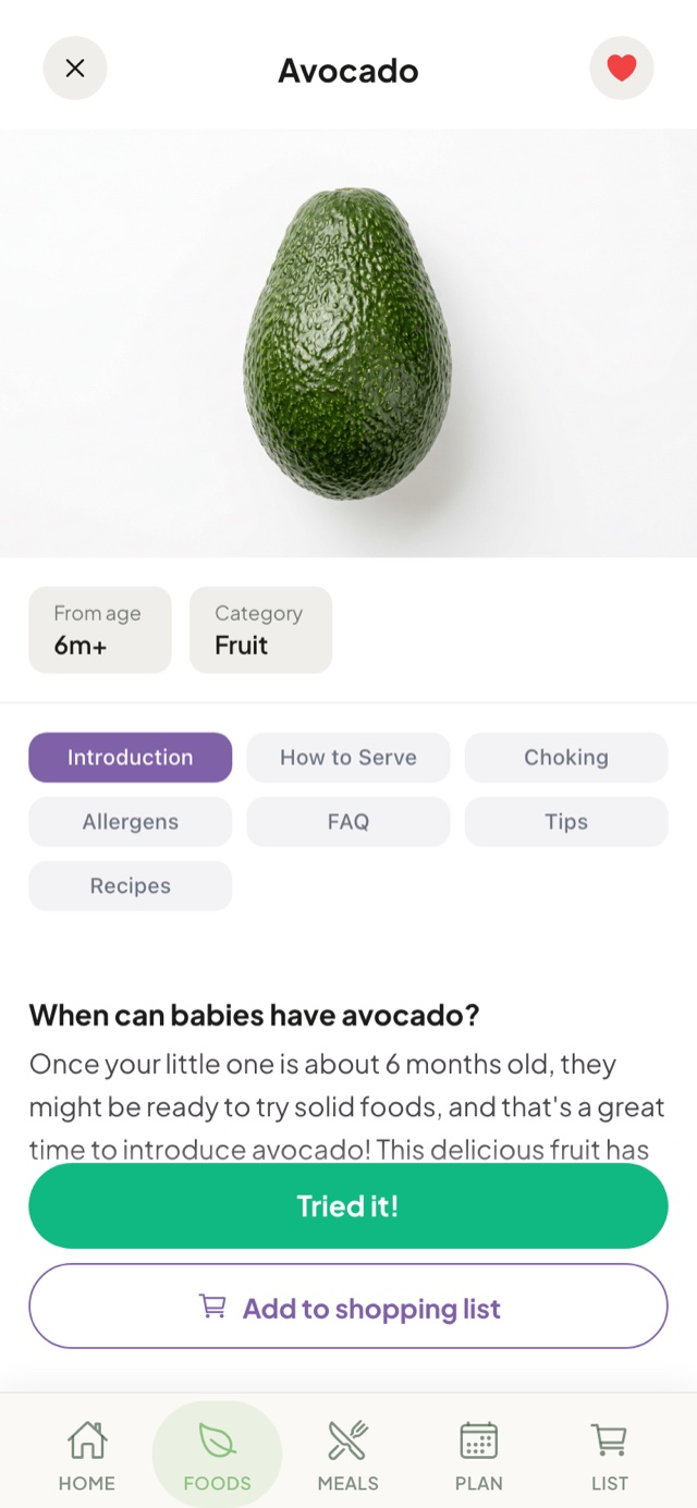 Avocado food detail screen