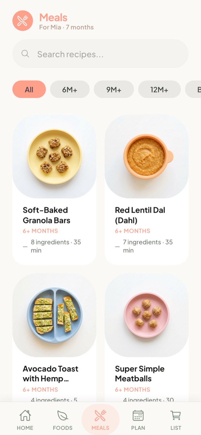 Recipes screen